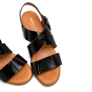 Black Leather Flat Sandals with Crossover Strap