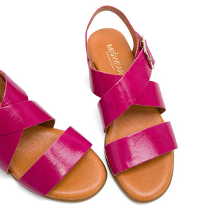 Fuchsia Leather Flat Sandals with Crossover Strap