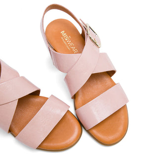Rose Pink Leather Flat Sandals with Crossover Strap