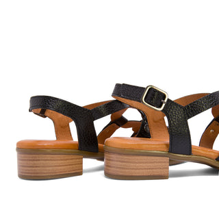 Black Leather Flat Sandals with Crossover Designed