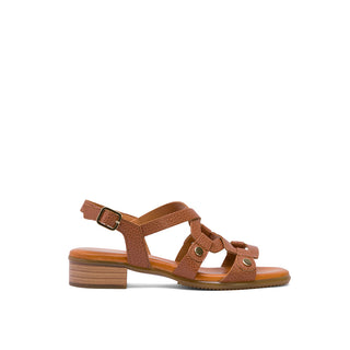 Brown Leather Flat Sandals with Crossover Designed