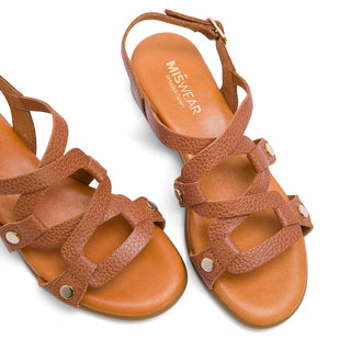 Brown Leather Flat Sandals with Crossover Designed