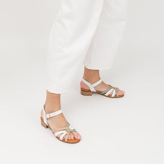 White Leather Flat Sandals with Braided Strap