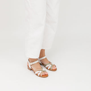 White Leather Flat Sandals with Braided Strap