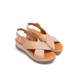 Beige Leather Wedge with Woven Embossed