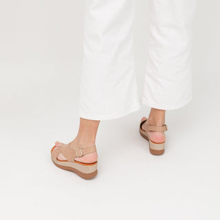 Beige Leather Wedge with Woven Embossed
