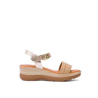 Tan Brown Leather Wedge with Ruched Strap