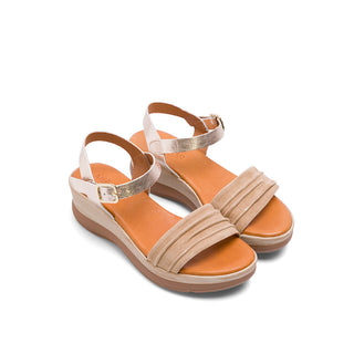 Tan Brown Leather Wedge with Ruched Strap
