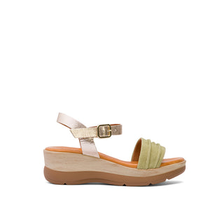 Olive Green Leather Wedge with Ruched Strap