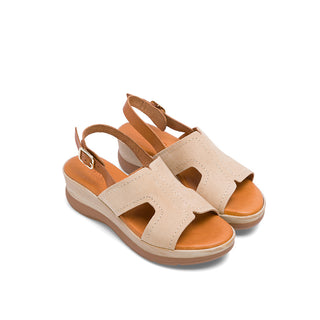 Beige Leather Wedge with Stitch Detail