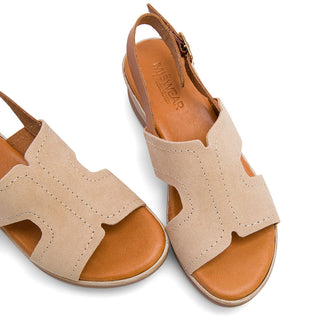 Beige Leather Wedge with Stitch Detail