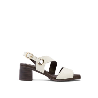 White Leather Heeled Sandals with Asymmetrical Strap