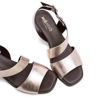 Platinum Leather Heeled Sandals with Asymmetrical Strap