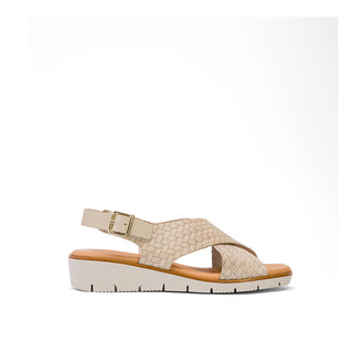White Leather Flat Sandals with Braided Embossed