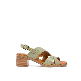 Olive Green Leather Heeled Sandals with Slingback