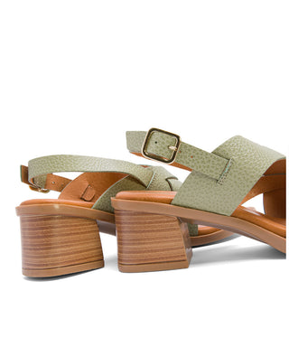 Olive Green Leather Heeled Sandals with Slingback