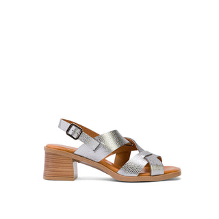 Silver Leather Heeled Sandals with Slingback