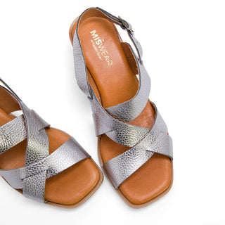 Silver Leather Heeled Sandals with Slingback