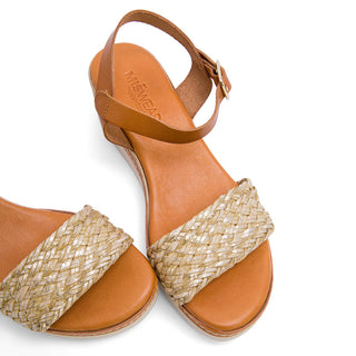 Beige Leather Wedge with Braided Embossed