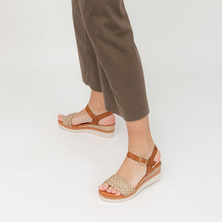 Beige Leather Wedge with Braided Embossed
