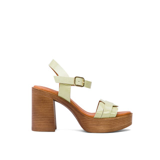 Pearl Green Leather Block Heel Sandals with Braided Strap
