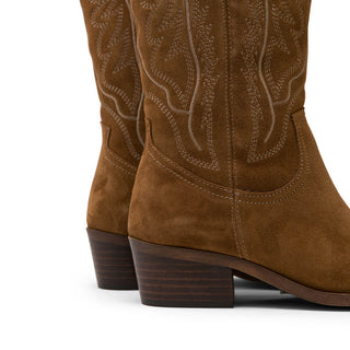 Brown Suede Mid-Calf Boots with Motif