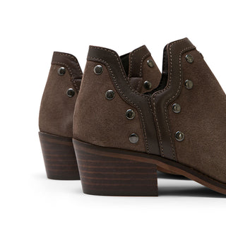 Dark Brown Suede Ankle Boots with Studded