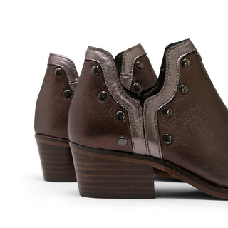 古董古銅色鉚釘皮革踝靴