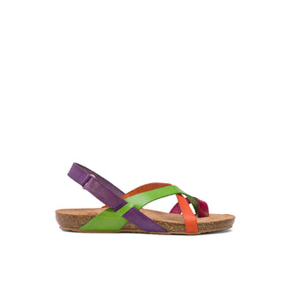 Multi-Color Leather Flat Sandals with Scratch Straps