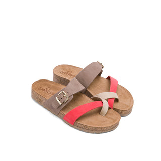 Coral Leather Slide Sandals with Buckle Strap