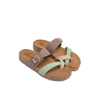 Pale Green Leather Slide Sandals with Buckle Strap