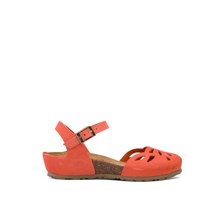 Coral Leather Flat Sandals with Peep Toe